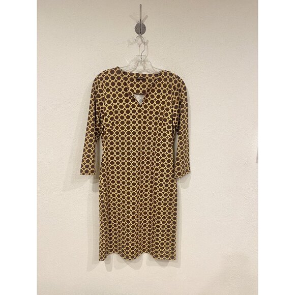J McLaughlin Dress Womens Small Brown Yellow Geometric Print 3/4 Sleeve Pullover - Picture 1 of 4